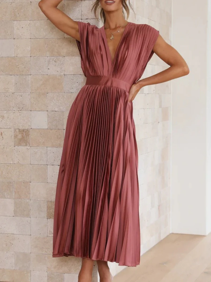 Solid Color V-neck Sleeveless Midi Dresses - Image 29