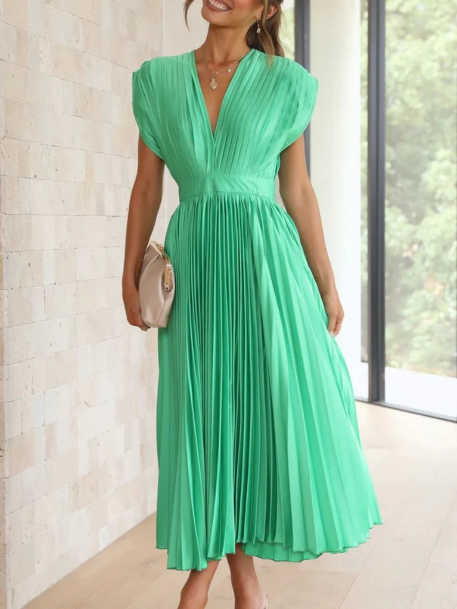 Solid Color V-neck Sleeveless Midi Dresses - Image 31