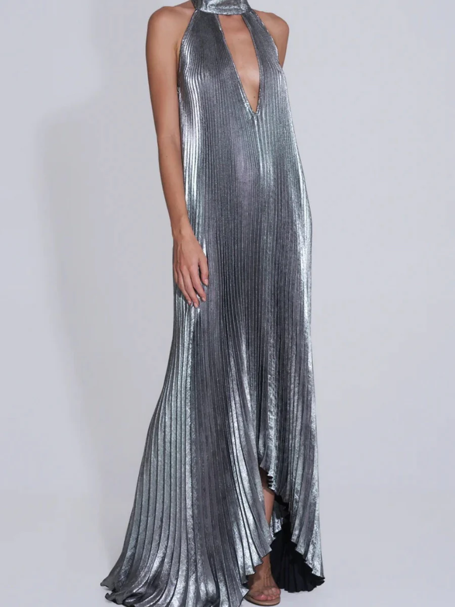Crimp Metallic Feeling Ribbon Reunion Maxi Dresses - Image 6