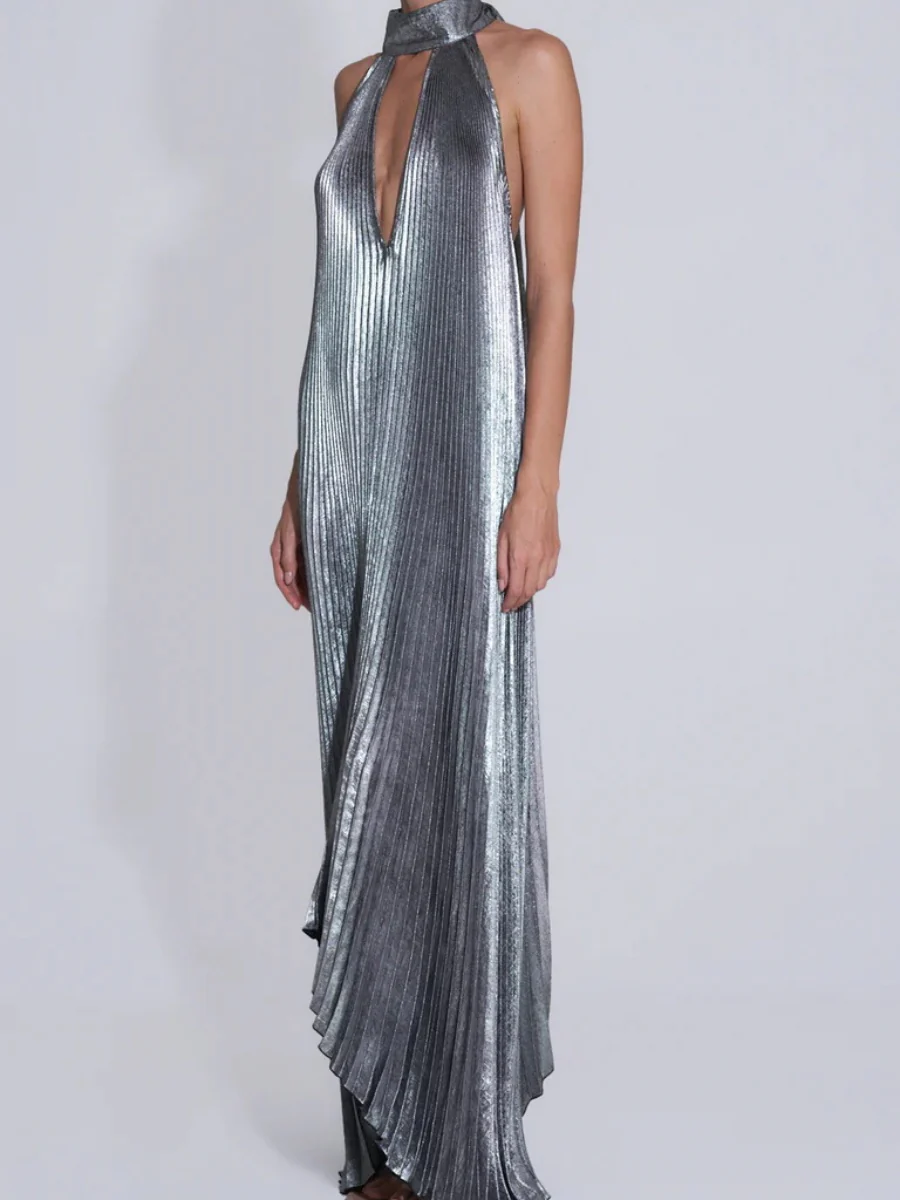 Crimp Metallic Feeling Ribbon Reunion Maxi Dresses - Image 8