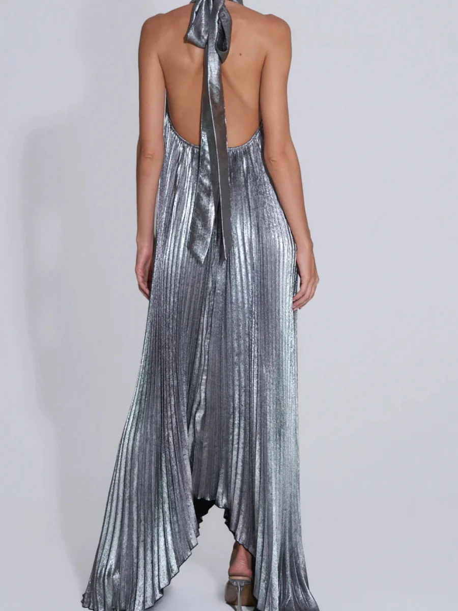 Crimp Metallic Feeling Ribbon Reunion Maxi Dresses - Image 9