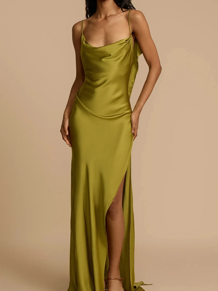Backless Ribbon Satin Slits Wedding Maxi Dresses - Image 2