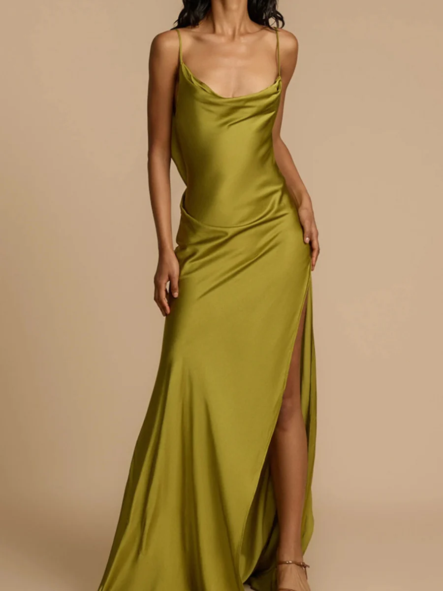 Backless Ribbon Satin Slits Wedding Maxi Dresses - Image 3