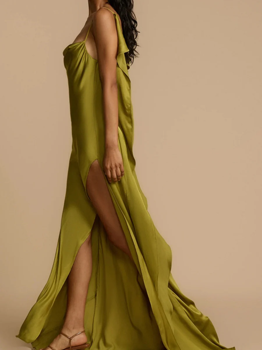 Backless Ribbon Satin Slits Wedding Maxi Dresses - Image 5