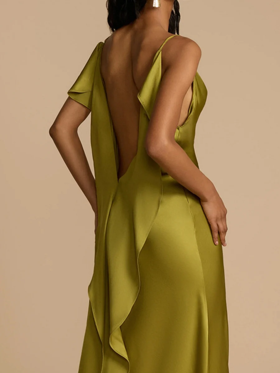 Backless Ribbon Satin Slits Wedding Maxi Dresses - Image 6