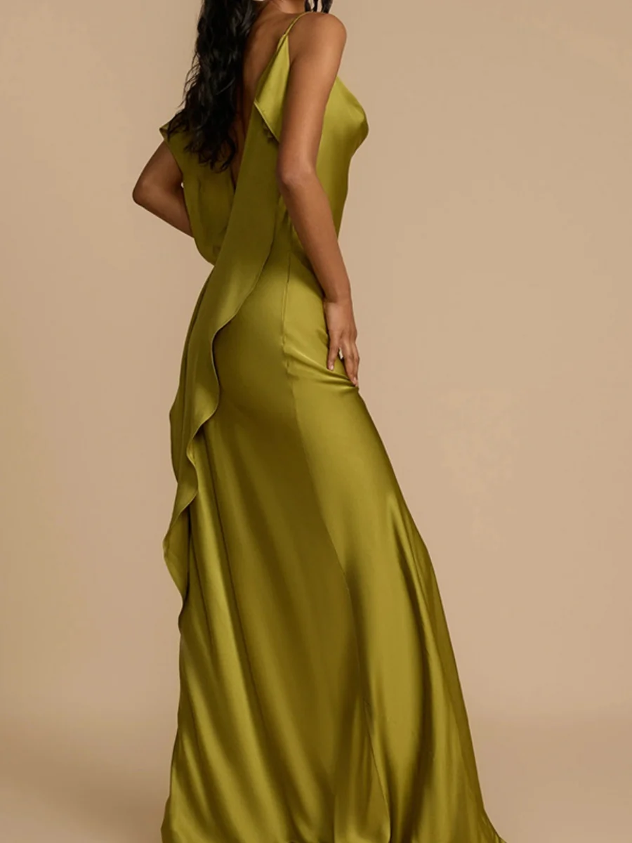 Backless Ribbon Satin Slits Wedding Maxi Dresses - Image 7