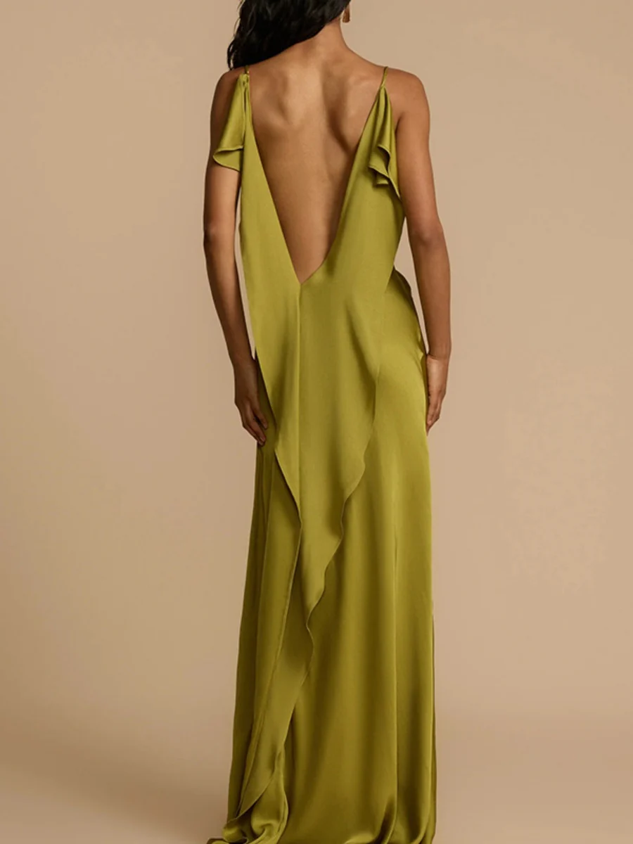 Backless Ribbon Satin Slits Wedding Maxi Dresses - Image 8