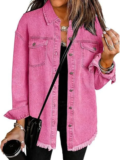 Denim Jacket With Frayed Pockets And Button Details - Image 10