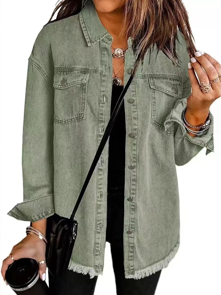 Denim Jacket With Frayed Pockets And Button Details - Image 5