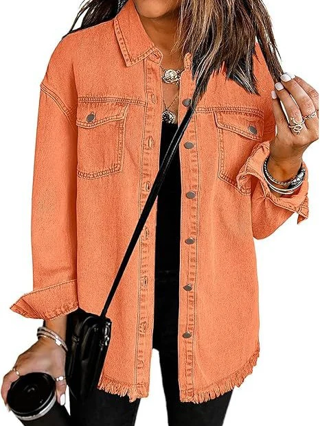 Denim Jacket With Frayed Pockets And Button Details - Image 7