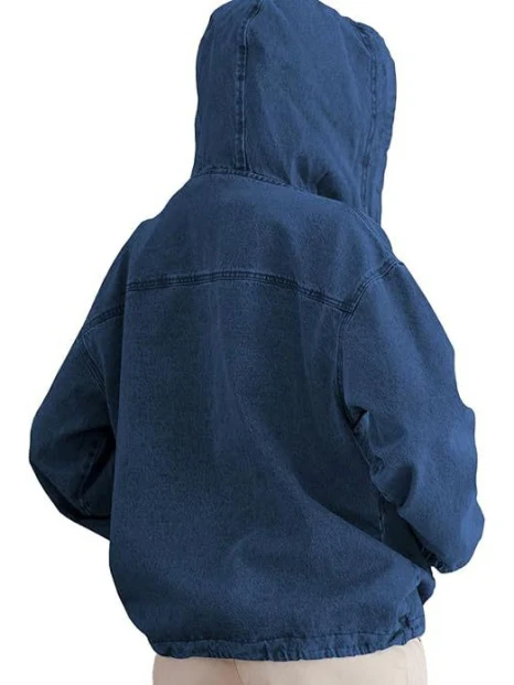 Button-up Pullover Denim Hoodie - Image 13
