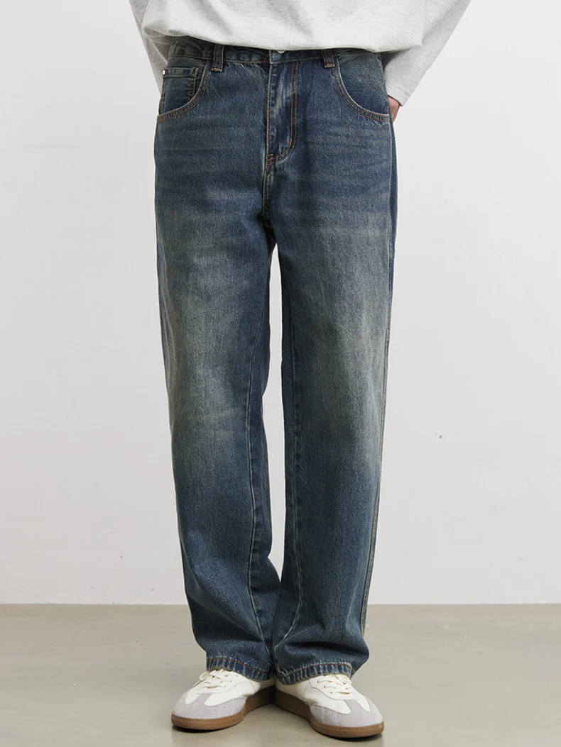 Washed Straight-fit Simple Jeans