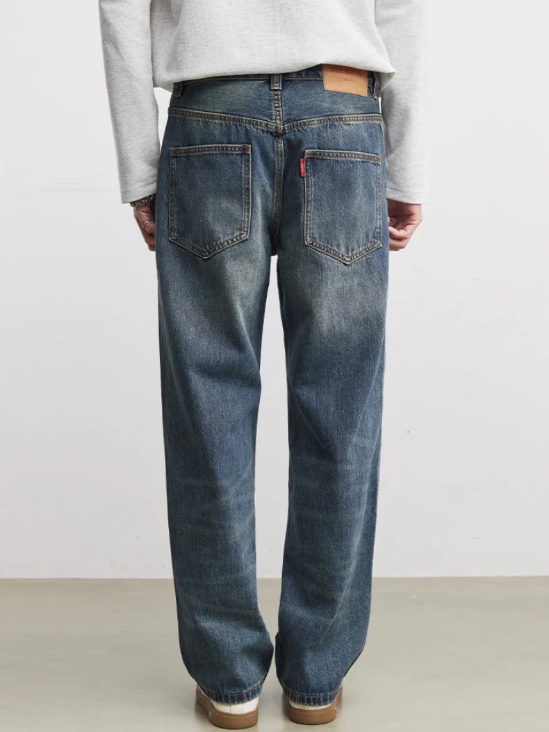 Washed Straight-fit Simple Jeans - Image 3