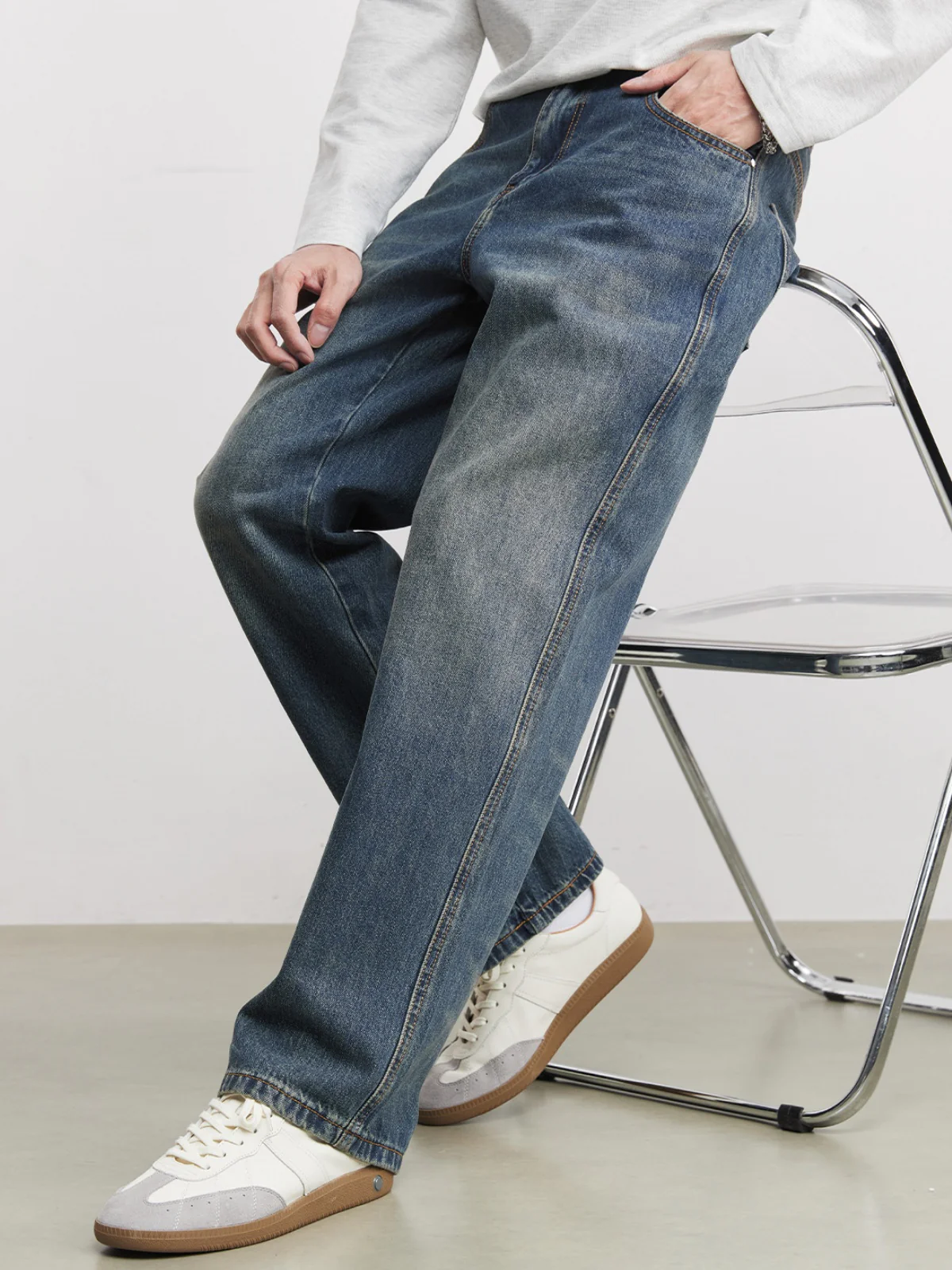 Washed Straight-fit Simple Jeans - Image 4