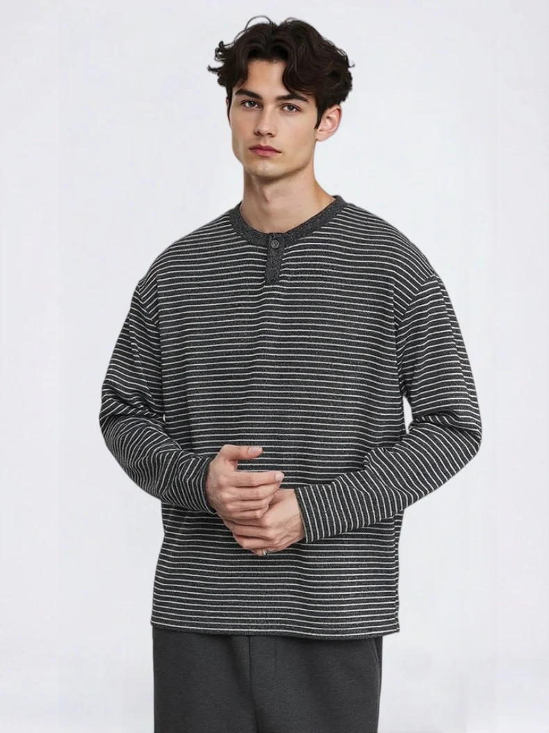 Stripes Henry Collar T-shirts