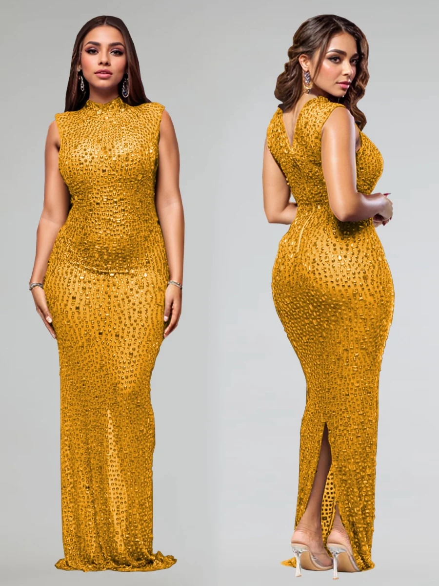 Rhinestone-studded Hip-hugging Parties Maxi Dresses - Image 10