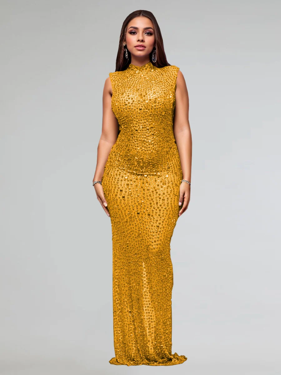 Rhinestone-studded Hip-hugging Parties Maxi Dresses - Image 11