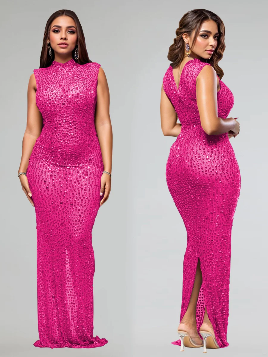 Rhinestone-studded Hip-hugging Parties Maxi Dresses - Image 7