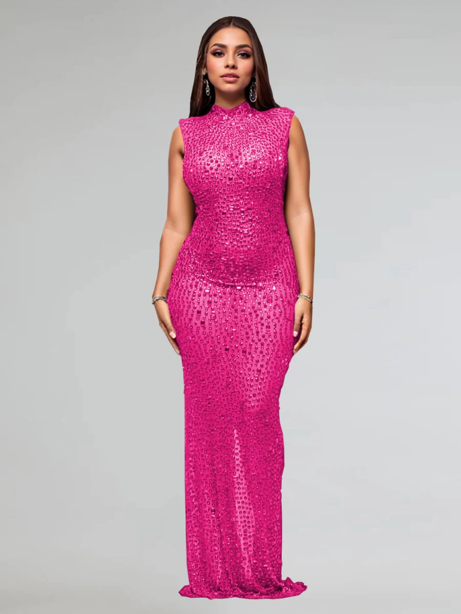 Rhinestone-studded Hip-hugging Parties Maxi Dresses - Image 8