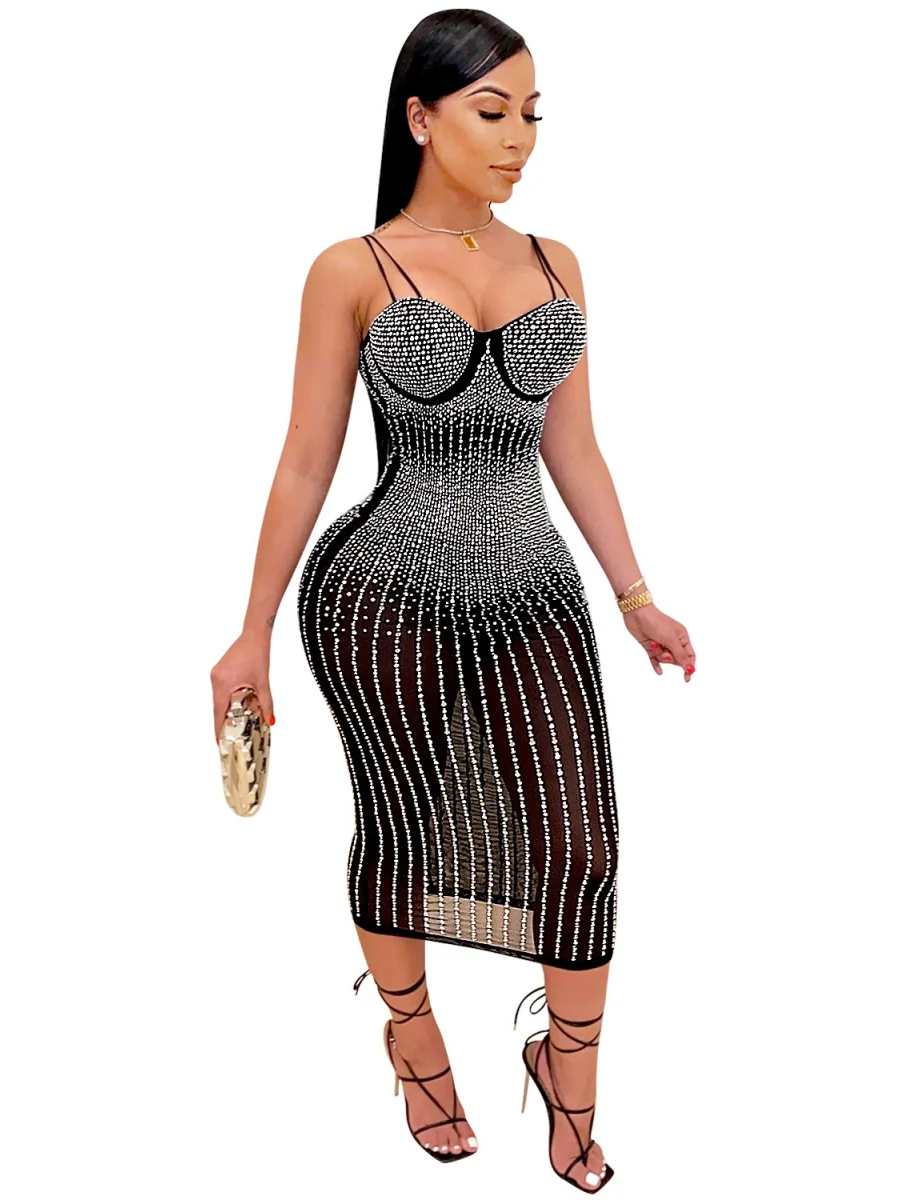 Hip-hugging Rhinestone-studded Midi Dresses - Image 6