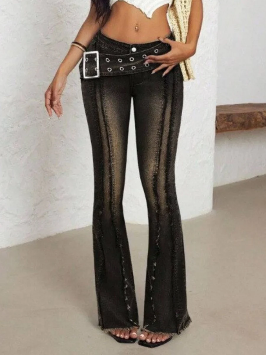 Button-up Low-rise Flared Washed Jeans