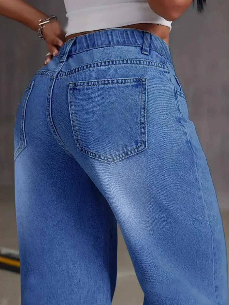Casual Loose-fitting Washed Denim Trousers - Image 3