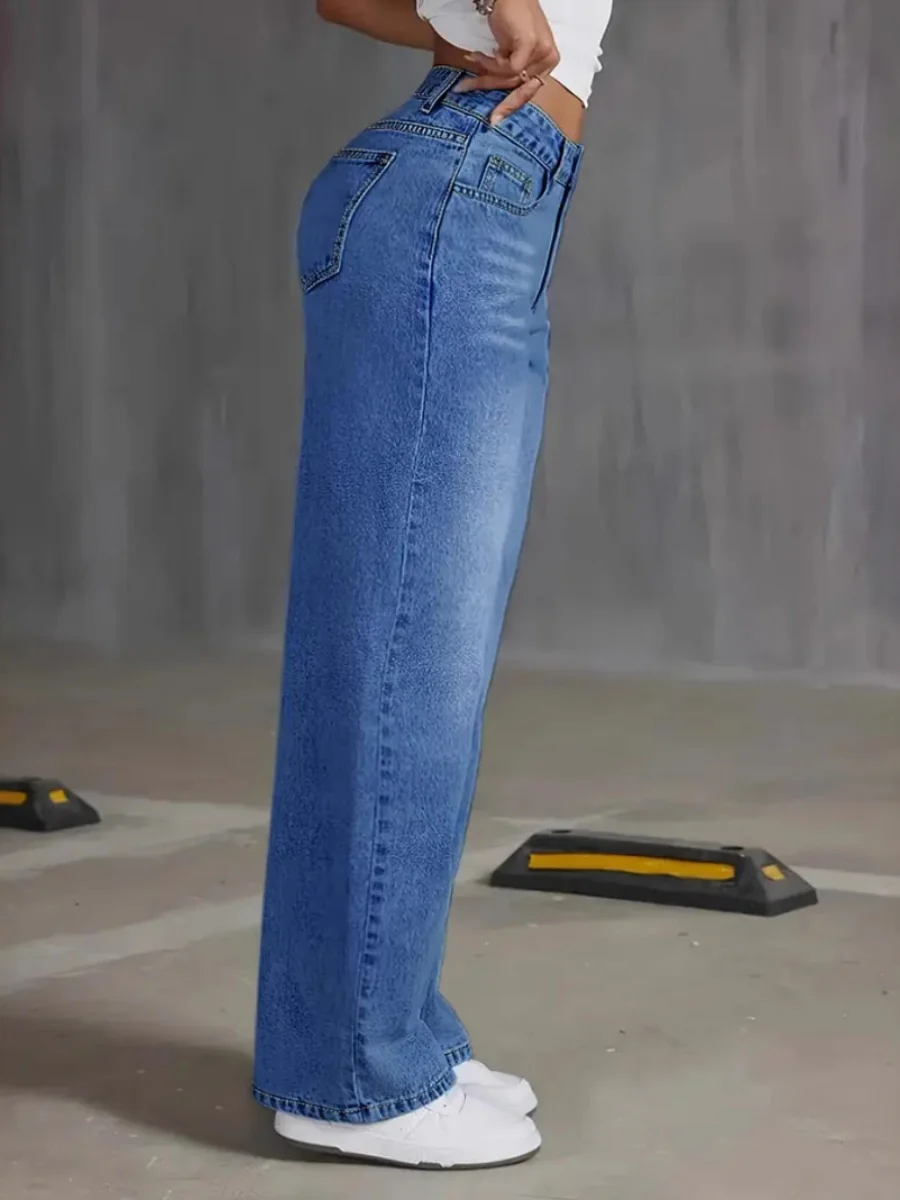 Casual Loose-fitting Washed Denim Trousers - Image 4