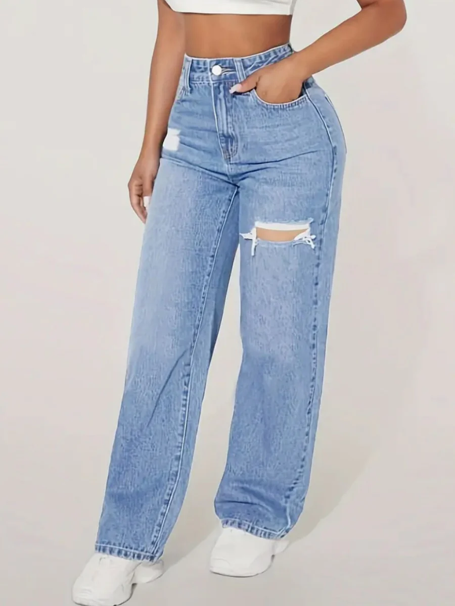 Washed Distressed Ripped Jeans - Image 3