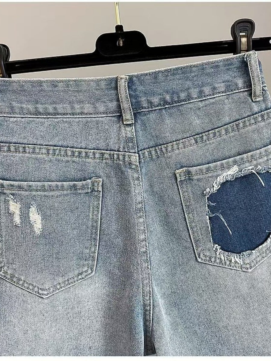 Rhinestone Frayed Denim Shorts - Image 6