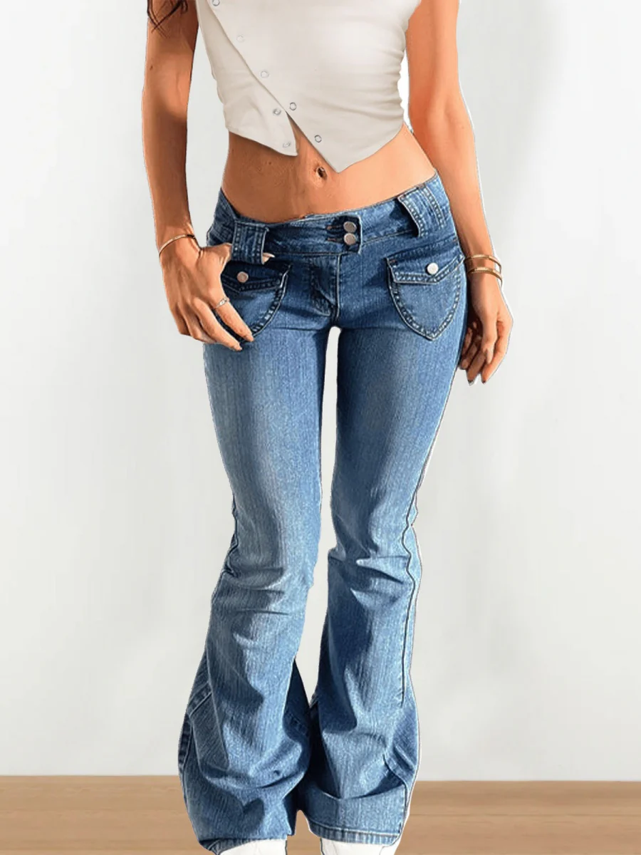 Washed Slim-fit High Stretch Low-rise Flared Jeans - Image 10