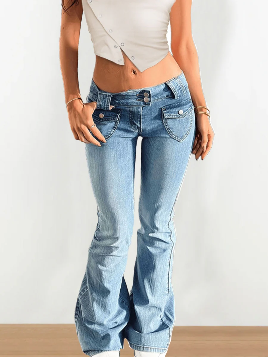 Washed Slim-fit High Stretch Low-rise Flared Jeans - Image 13