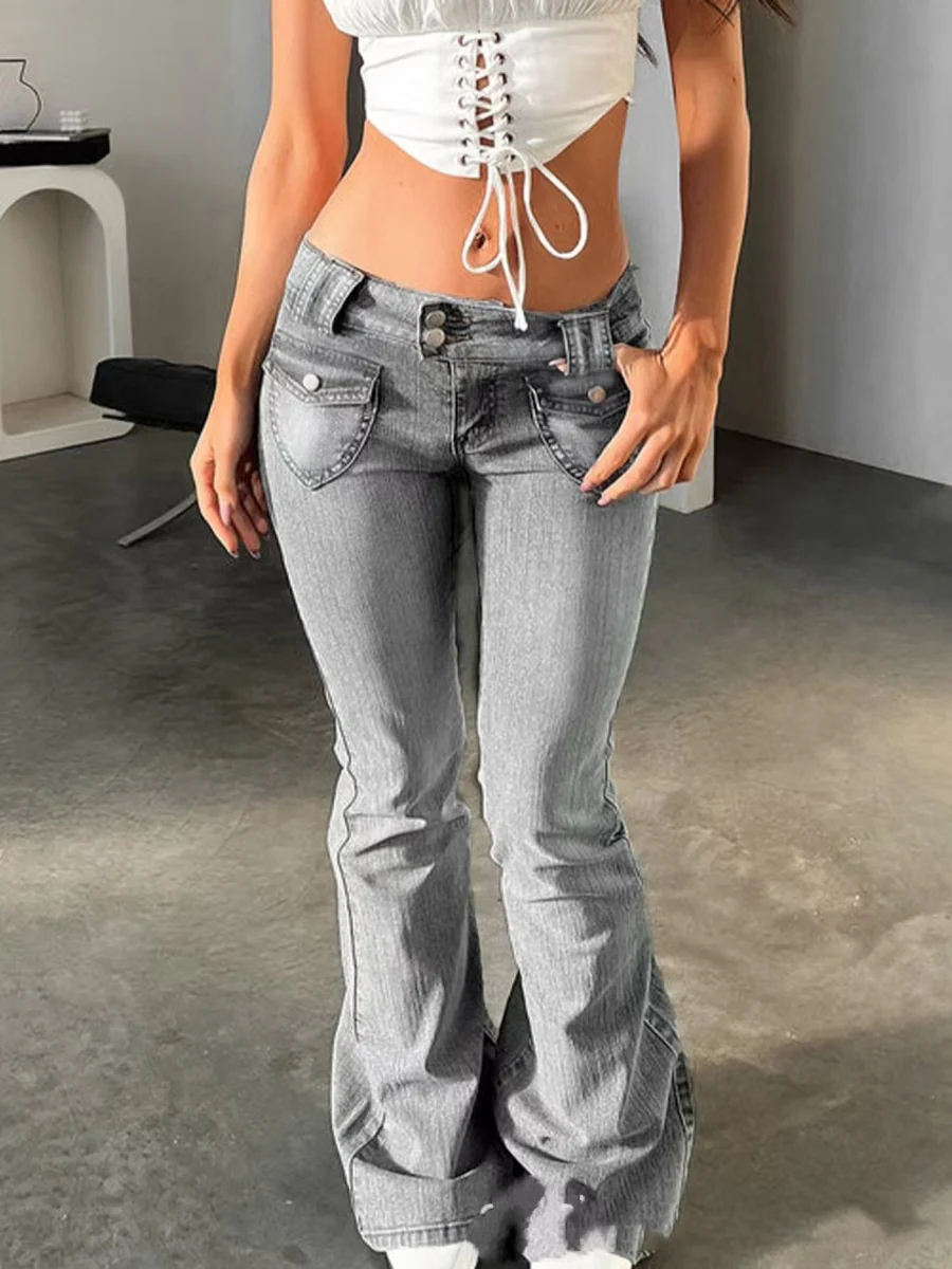 Washed Slim-fit High Stretch Low-rise Flared Jeans - Image 8