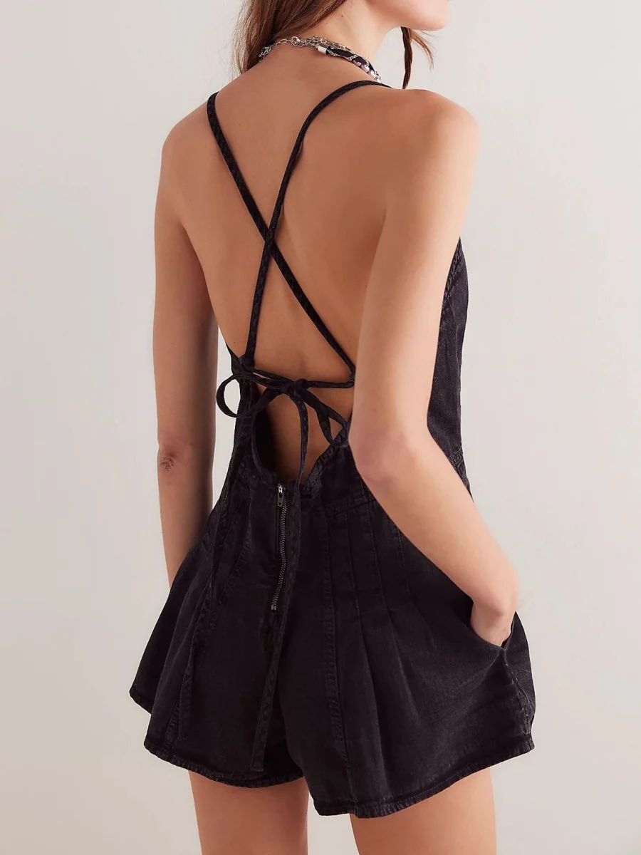 Drawstring Denim Jumpsuit - Image 5