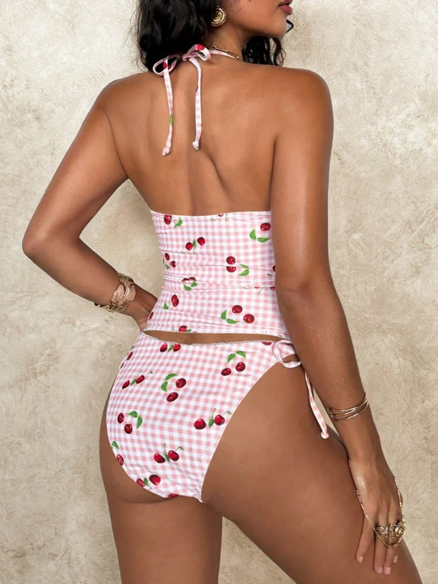 Cherry Print Lace Two-Piece Bikini - Image 2