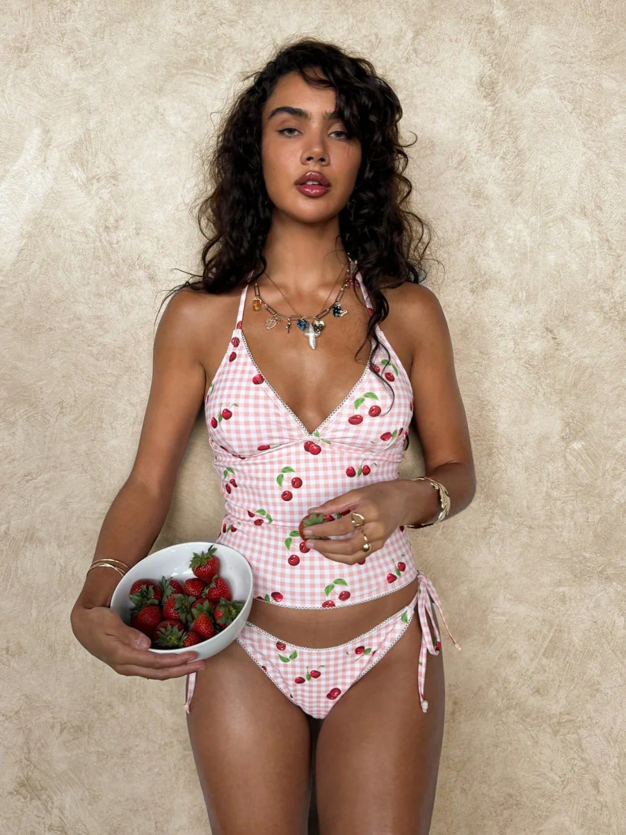 Cherry Print Lace Two-Piece Bikini - Image 5