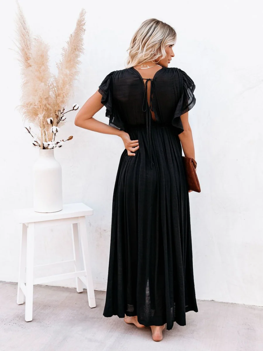 Bamboo-joint Fabric Button Waist Rope Long Cardigan Vacation Beach Jacket Sun Protection Long Skirt Bikini Cover-up - Image 13