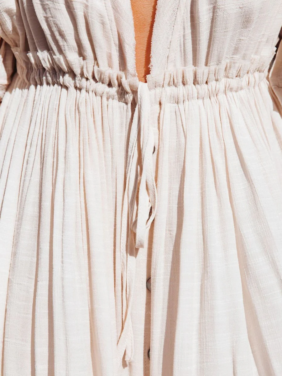 Bamboo-joint Fabric Button Waist Rope Long Cardigan Vacation Beach Jacket Sun Protection Long Skirt Bikini Cover-up - Image 22
