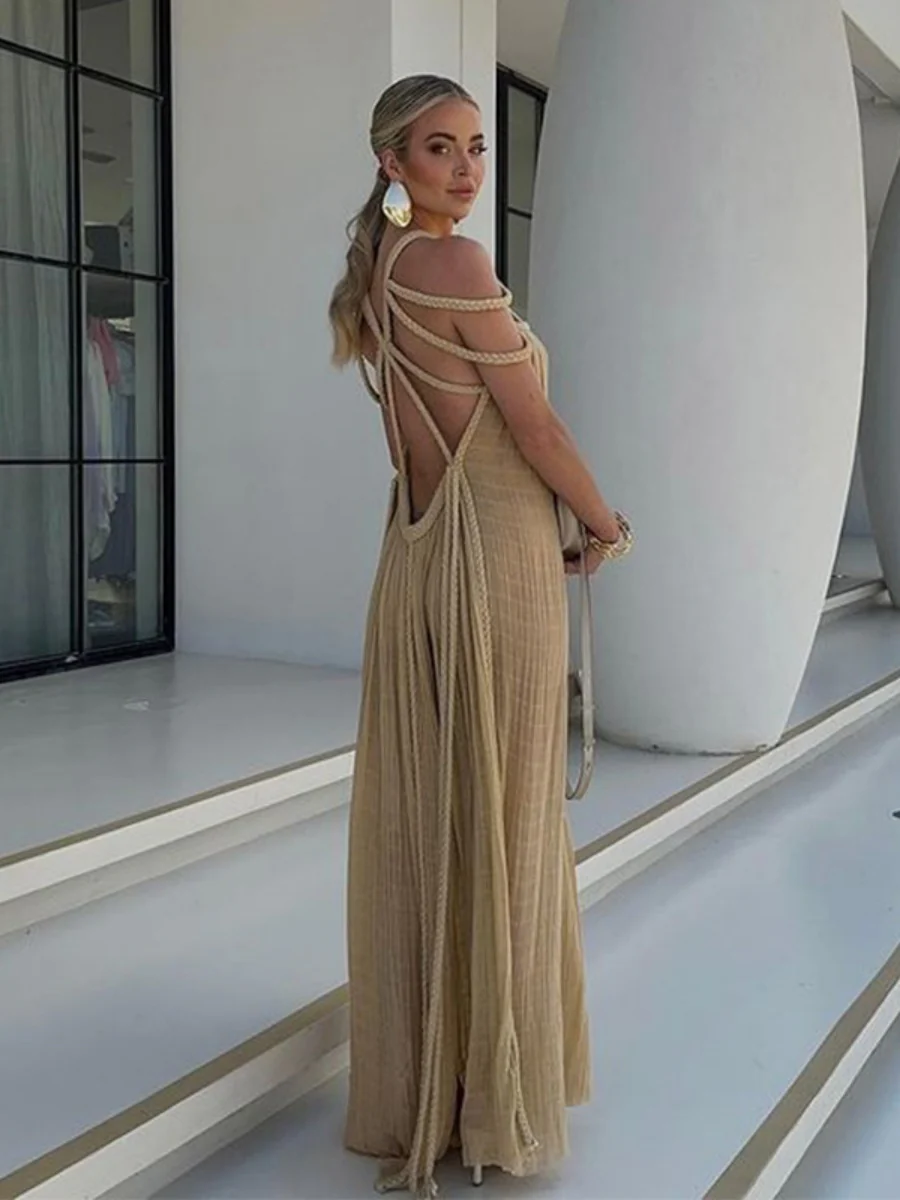 Strappy Off-shoulder Sexy Halter Neck Loose-fitting Vacation Beach Dress - Image 3