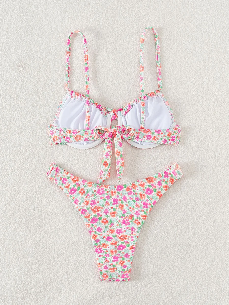 Small Ribbed Floral Print Underwire Bikini - Image 3