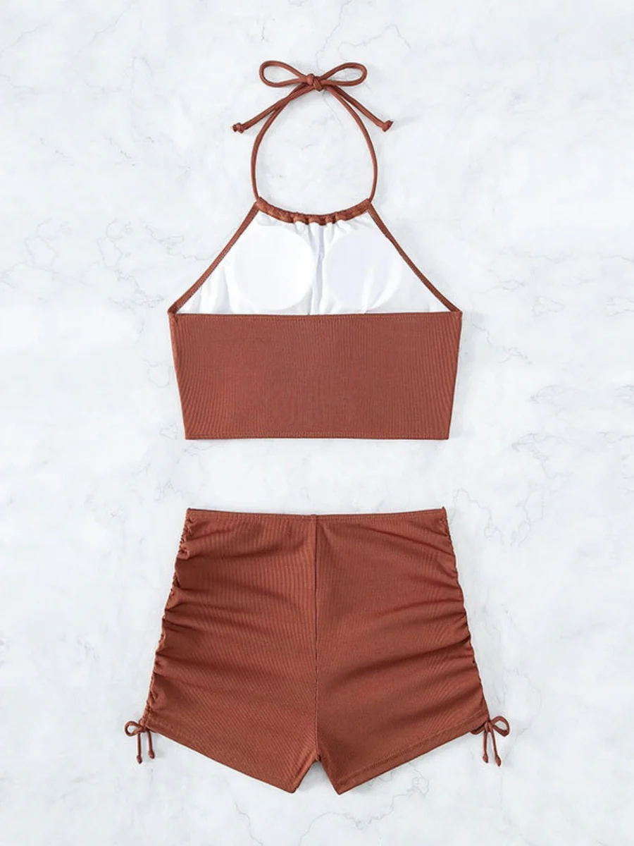 High-waisted Halter Strap Two-piece Flat-angle Sporty Beach Bikini - Image 3