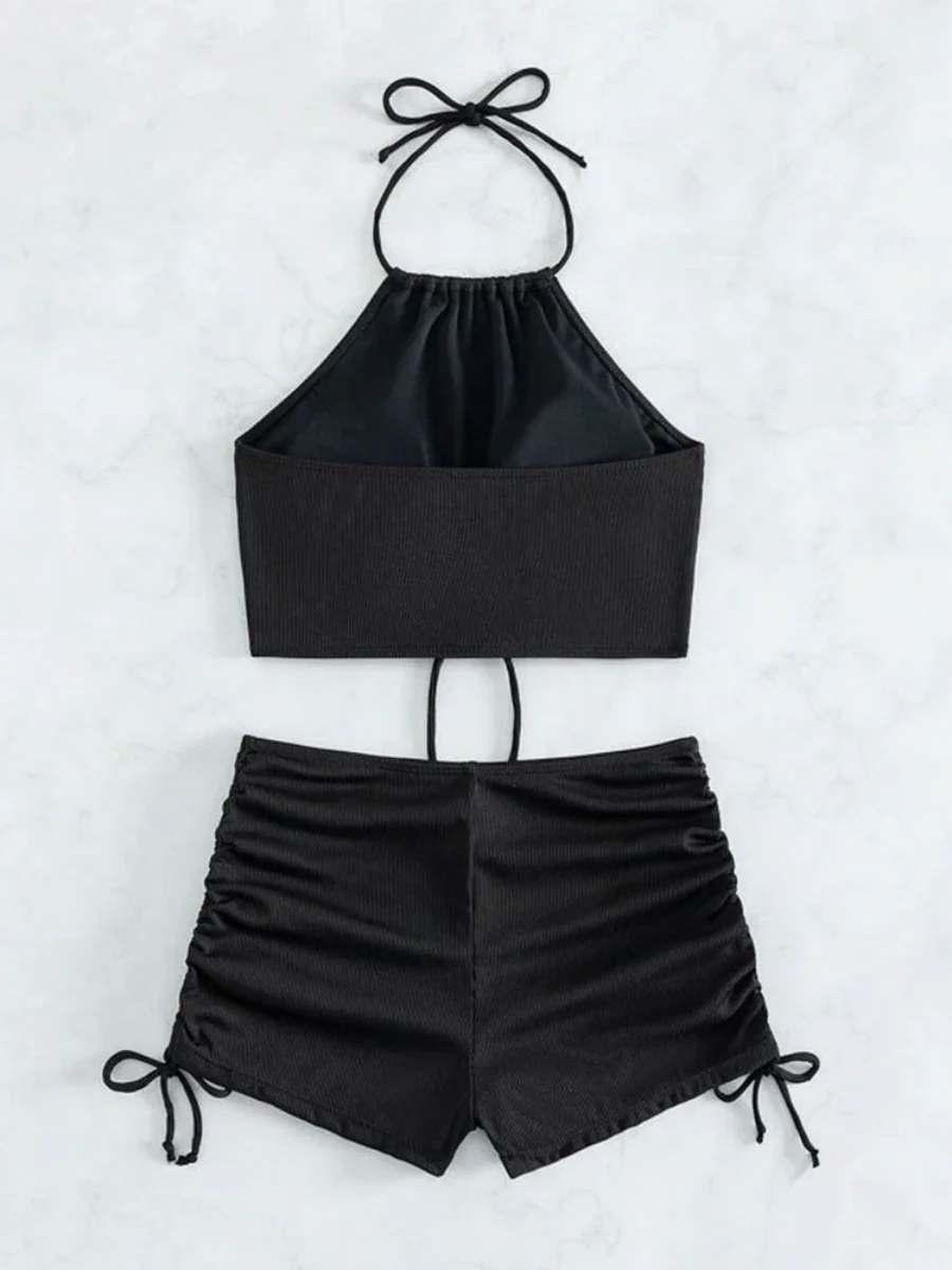 High-waisted Halter Strap Two-piece Flat-angle Sporty Beach Bikini - Image 6