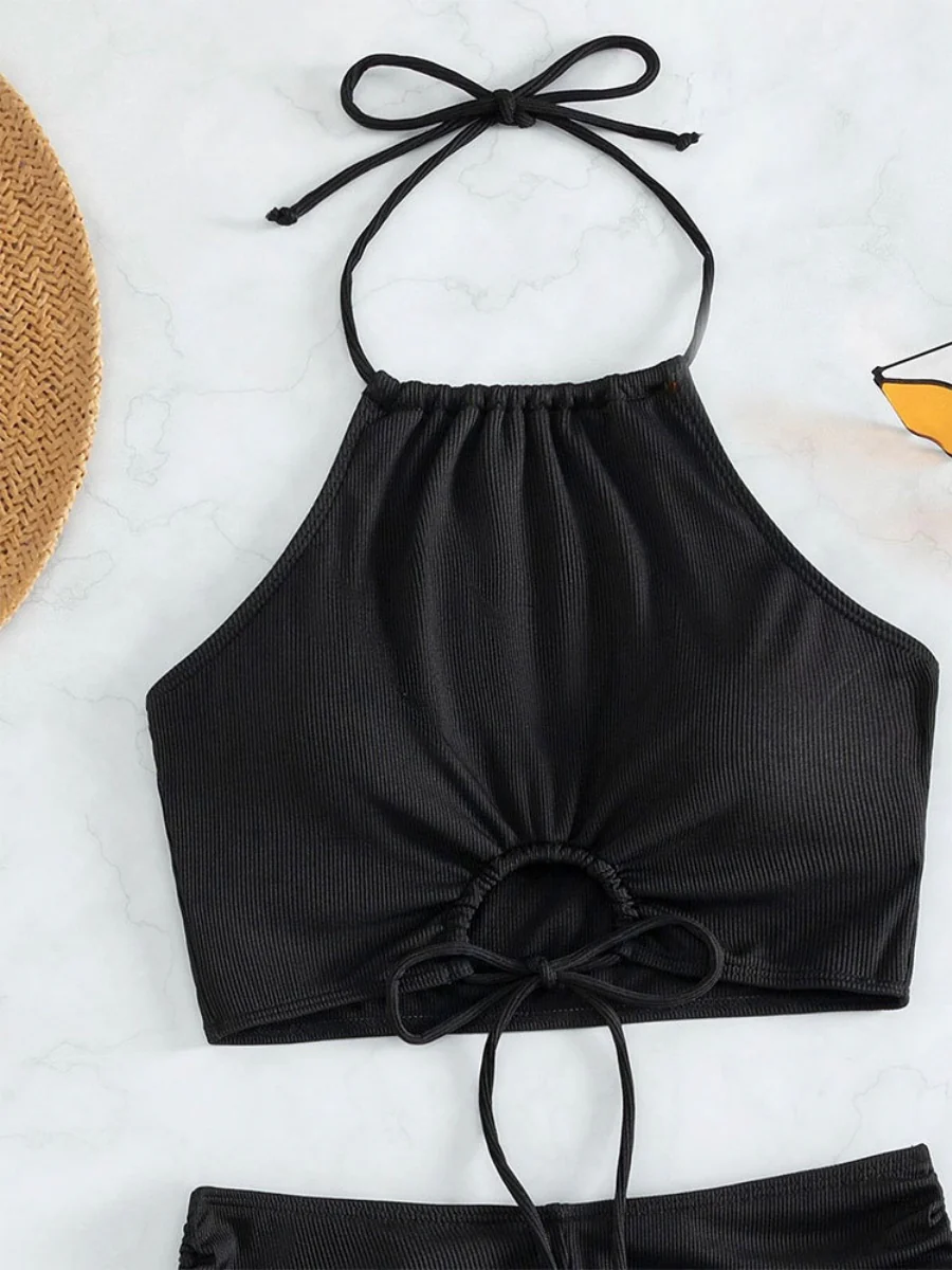 High-waisted Halter Strap Two-piece Flat-angle Sporty Beach Bikini - Image 7