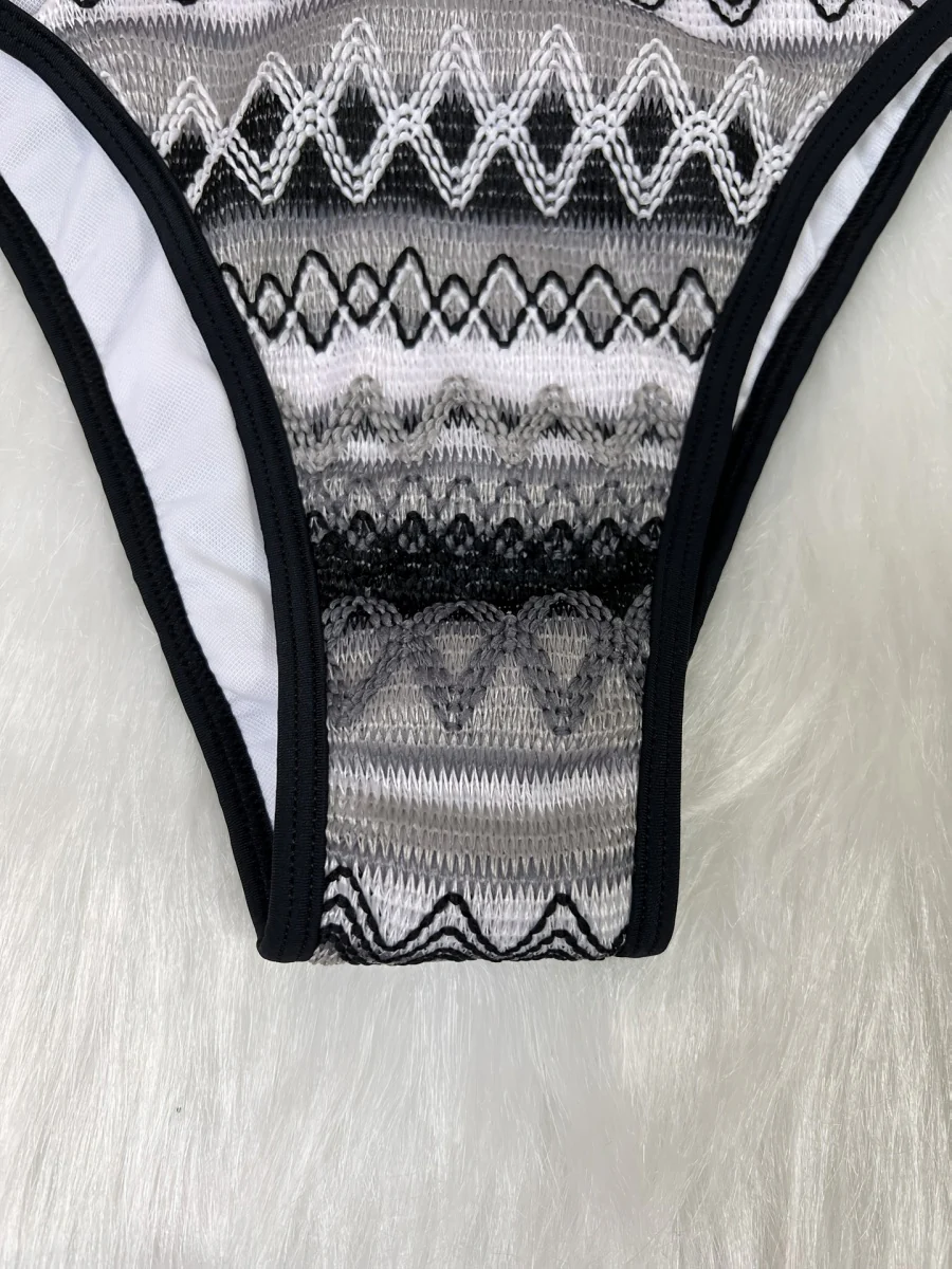 Knitted Color-blocked Striped Tie-up Bikini - Image 20
