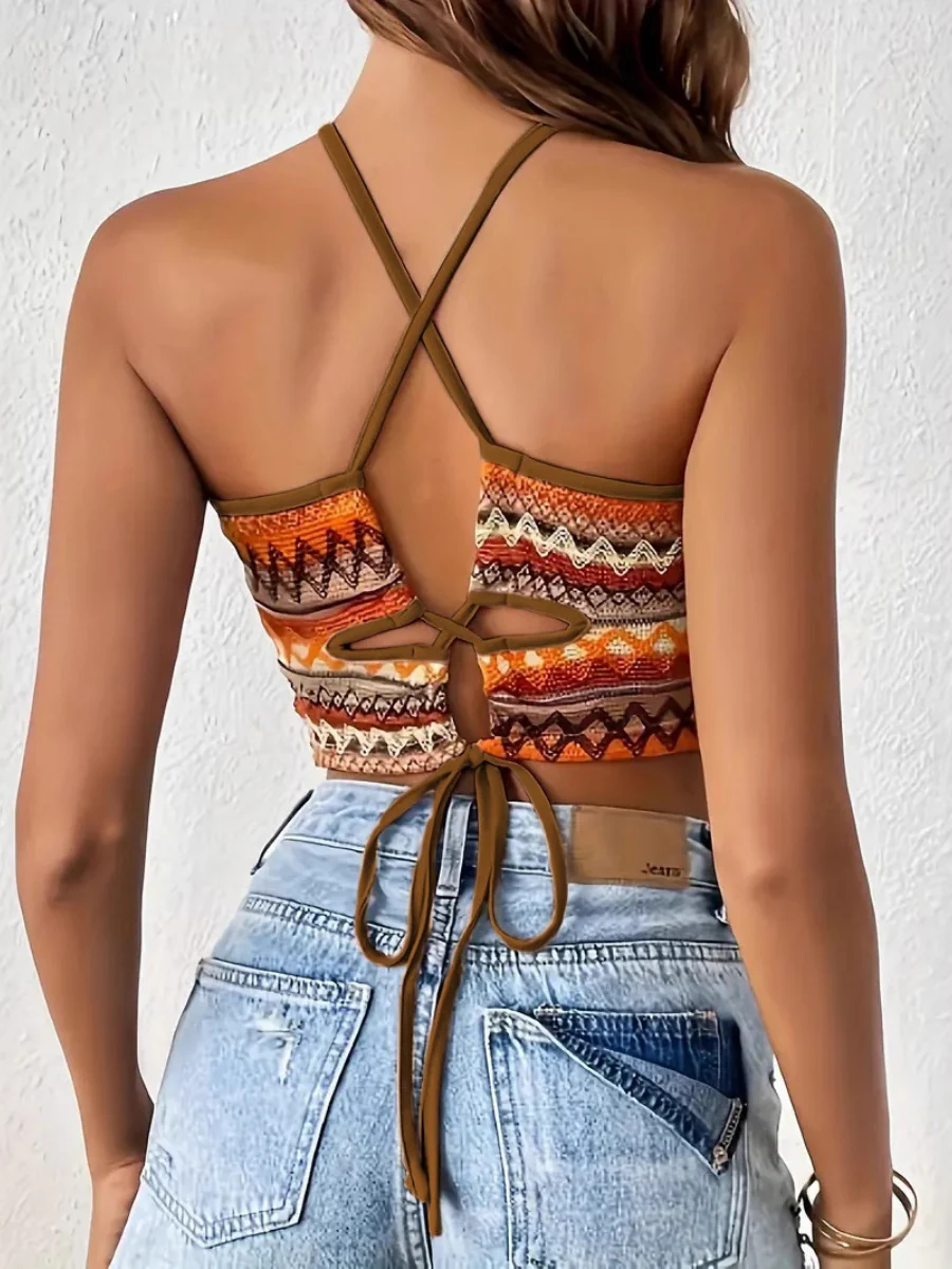 Slim-fit Backless Striped Halter Top - Image 2