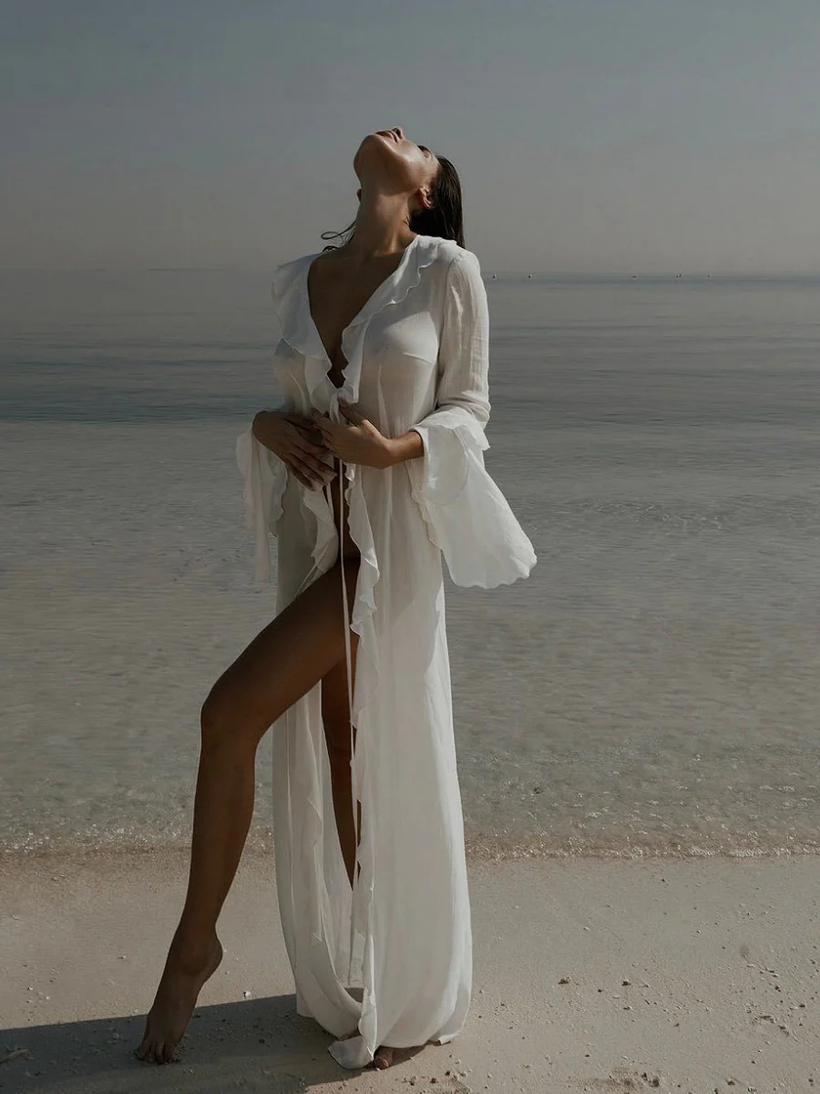 Long-sleeved Ruffled Cardigan Beachwear - Image 5