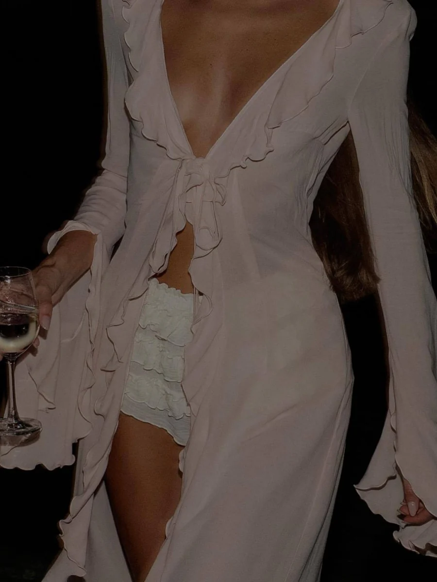 Long-sleeved Ruffled Cardigan Beachwear - Image 9