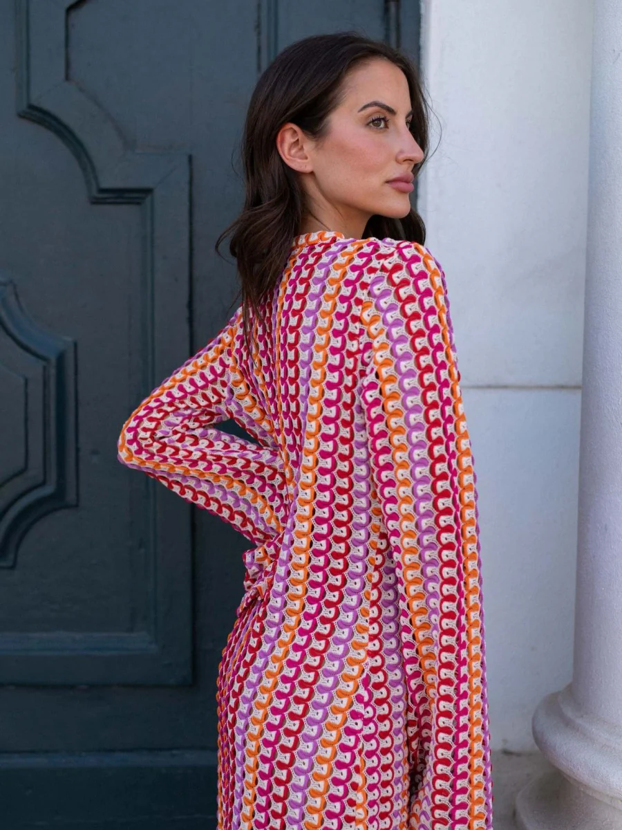 V-neck With Cutout Geometric Pattern Slit Beachwear - Image 10