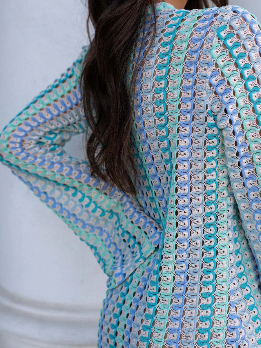 V-neck With Cutout Geometric Pattern Slit Beachwear - Image 13