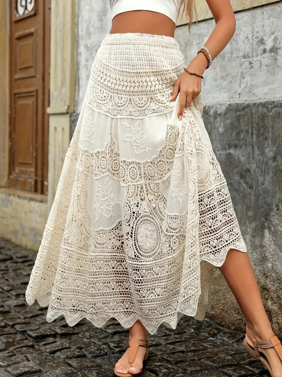 Crocheted Openwork Beach Skirt A-line Midi Skirt Beachwear - Image 4