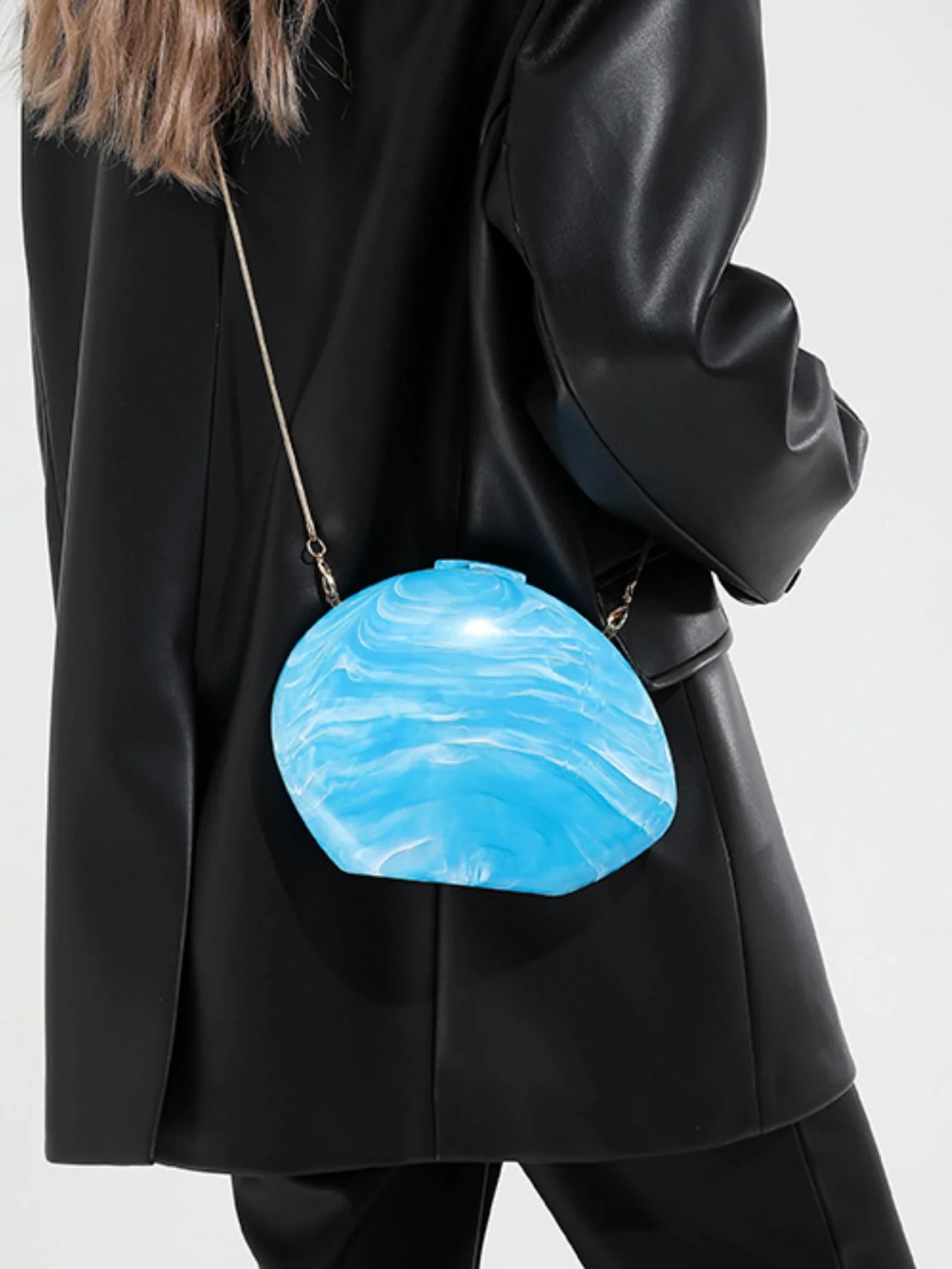 Oval Acrylic Seashell Evening Crossbody Bag - Image 25